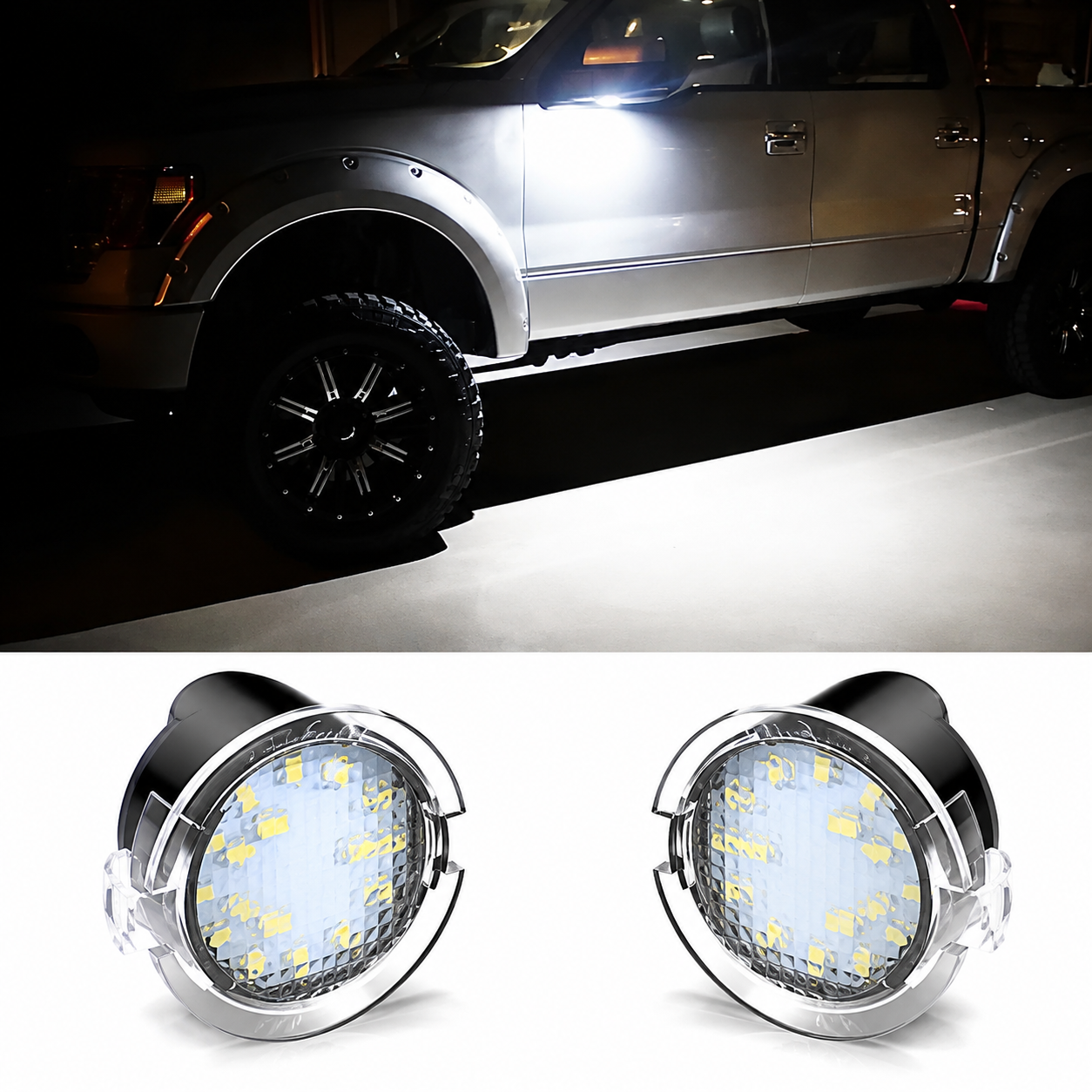 2PCS LED Side Mirror Puddle Lights for Ford F-150 Explorer Edge Expedition Flex Fusion Taurus X – 6000K White Courtesy Lights