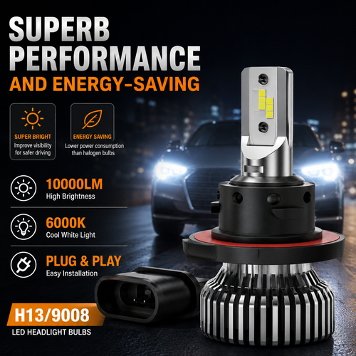 2PCS H13/9008 LED Headlight Bulbs 10000LM 6000K Plug & Play for Ford Jeep Dodge GMC