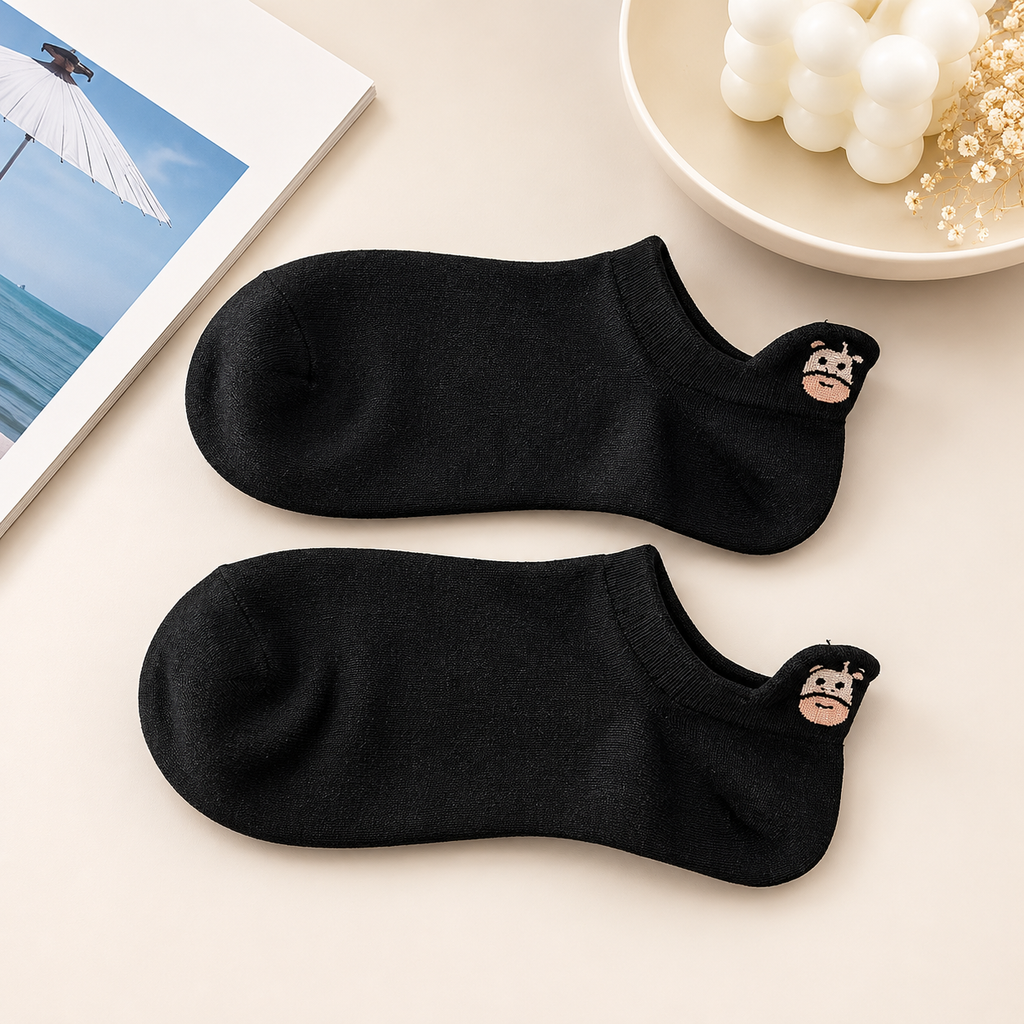 5 Pairs Women’s Cow Print Ankle Socks – Cute Low Cut Breathable Casual Knit Socks