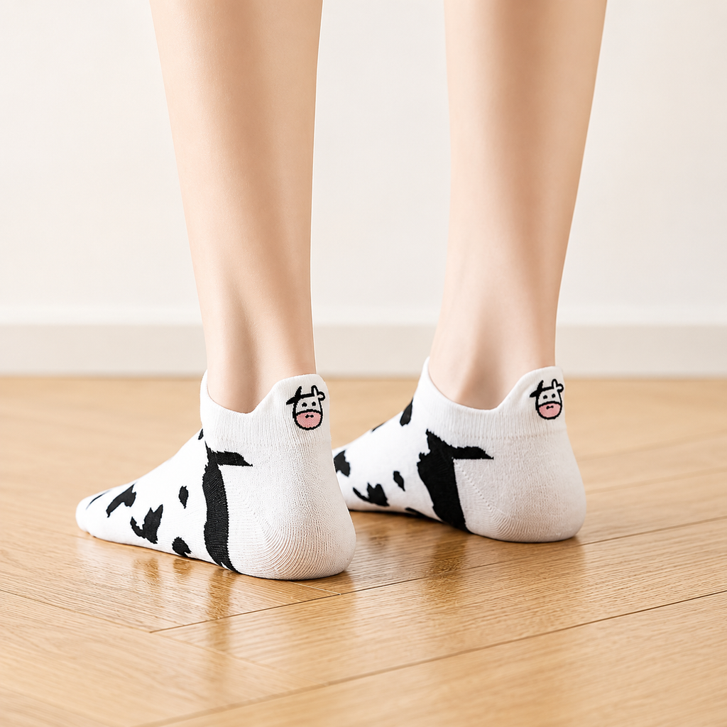 5 Pairs Women’s Cow Print Ankle Socks – Cute Low Cut Breathable Casual Knit Socks