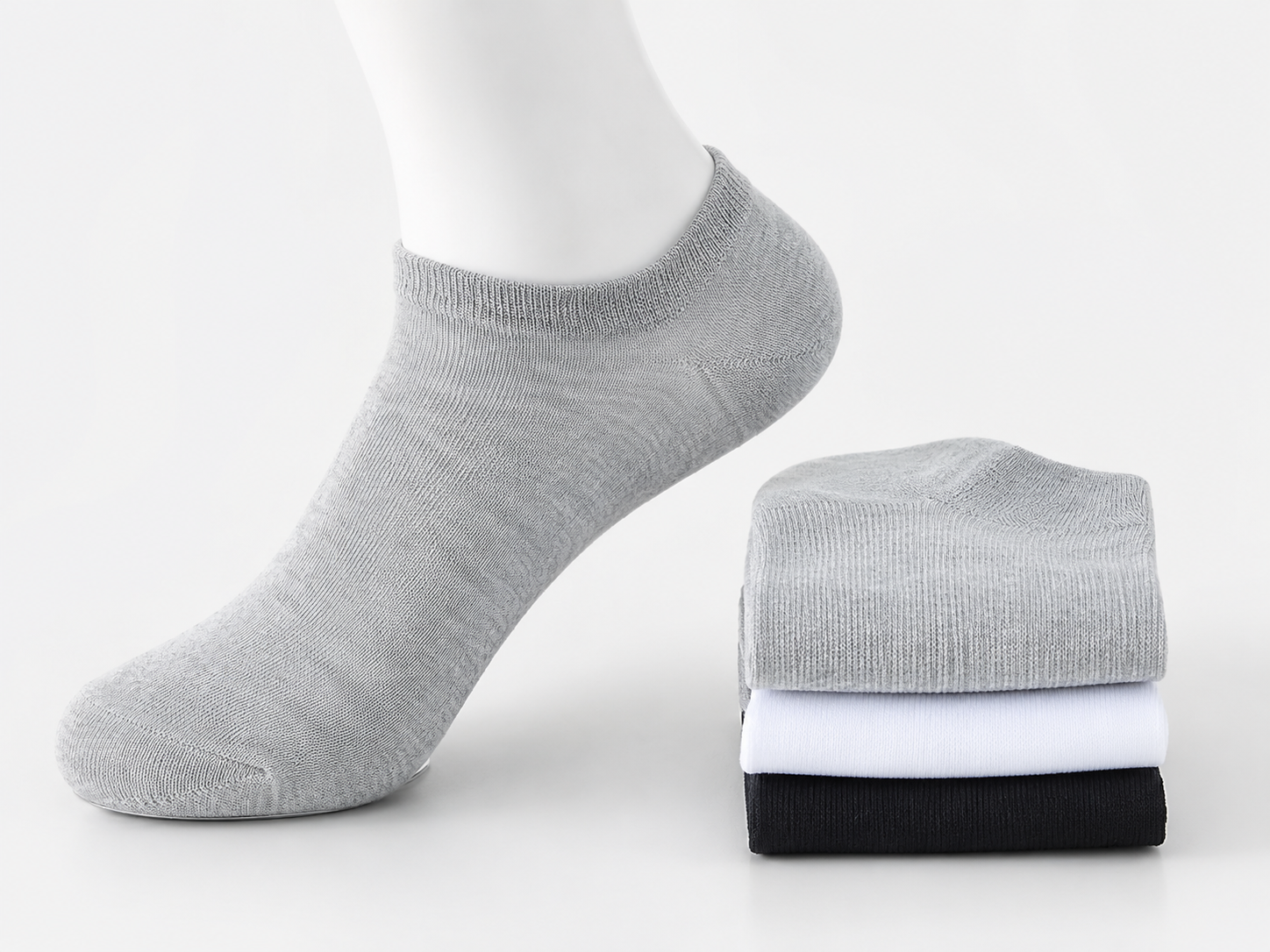 10 Pairs Thin Ankle Socks for Men and Women – Black, White, Gray