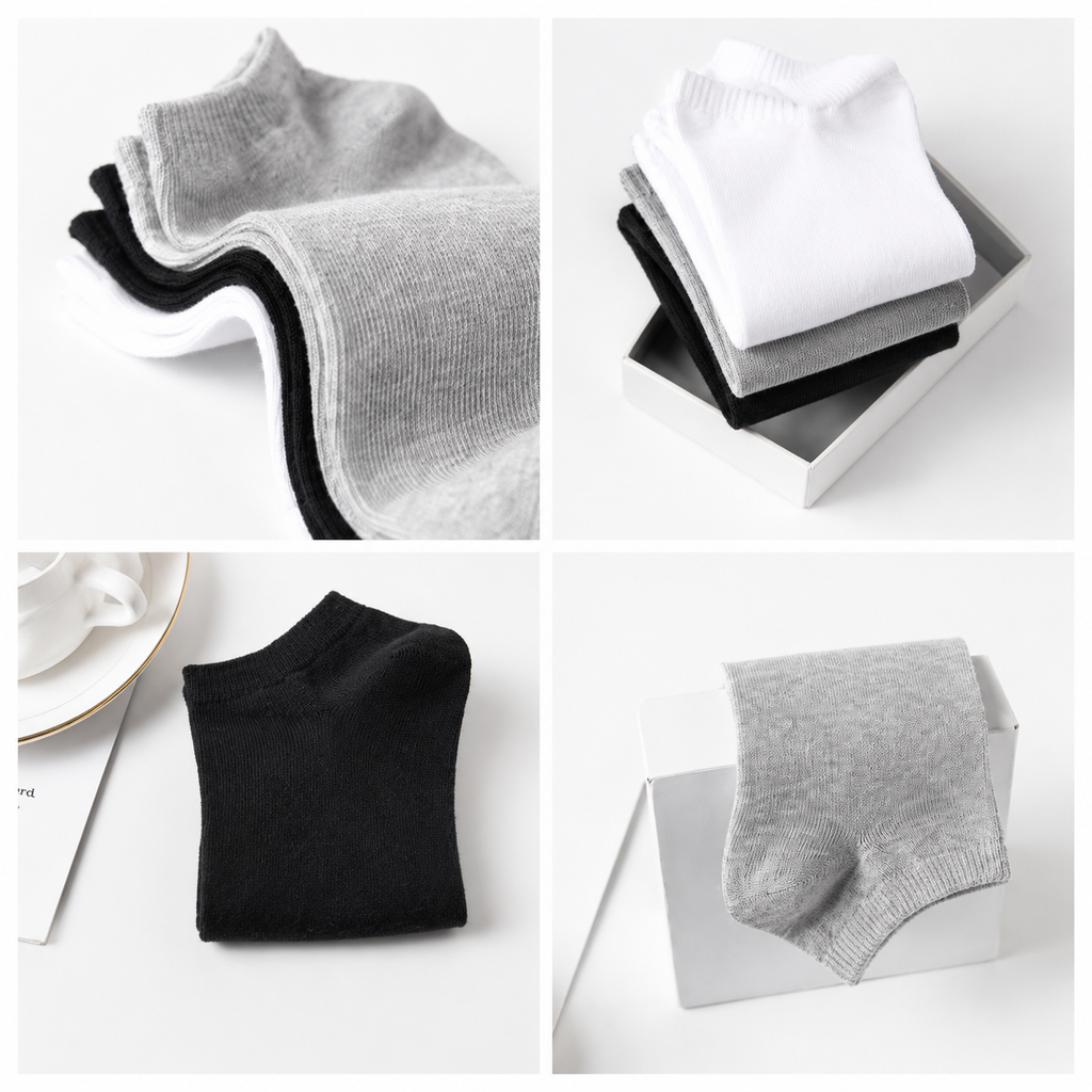 10 Pairs Thin Ankle Socks for Men and Women – Black, White, Gray