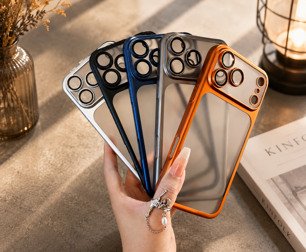 Luxury Matte Transparent Phone Case for iPhone 17/16/15/14/13/12/11 Pro Max – Shockproof Metallic Frame Cover with Camera Lens Protection