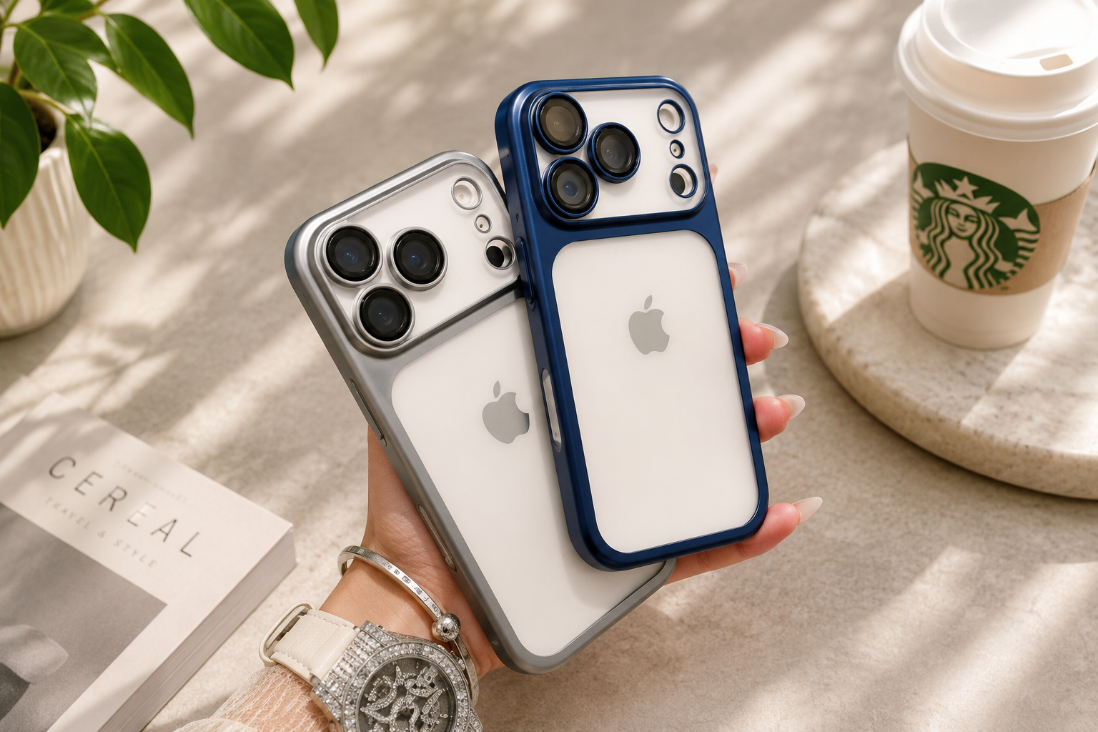 Luxury Matte Transparent Phone Case for iPhone 17/16/15/14/13/12/11 Pro Max – Shockproof Metallic Frame Cover with Camera Lens Protection