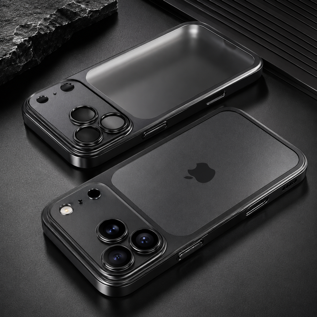 Luxury Matte Transparent Phone Case for iPhone 17/16/15/14/13/12/11 Pro Max – Shockproof Metallic Frame Cover with Camera Lens Protection