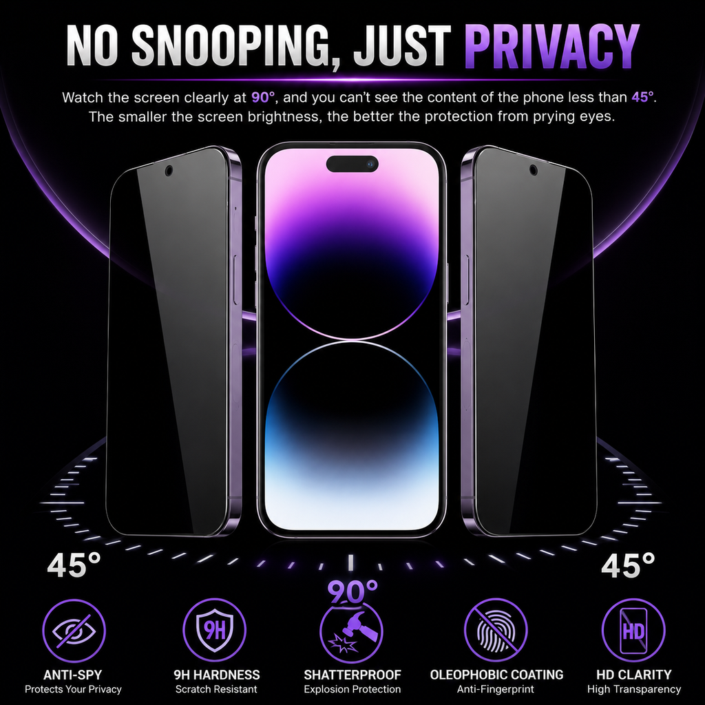 2Pack Privacy Tempered Glass Screen Protector for iPhone 17 Pro Max 16e 15 14 13 12 11 Pro Max Plus XR XS Max