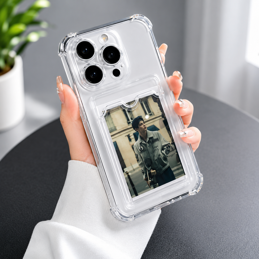 Transparent Card Wallet Case for iPhone 16/15/14/13/12/11 Pro Max – Clear Shockproof Phone Cover with Card Holder