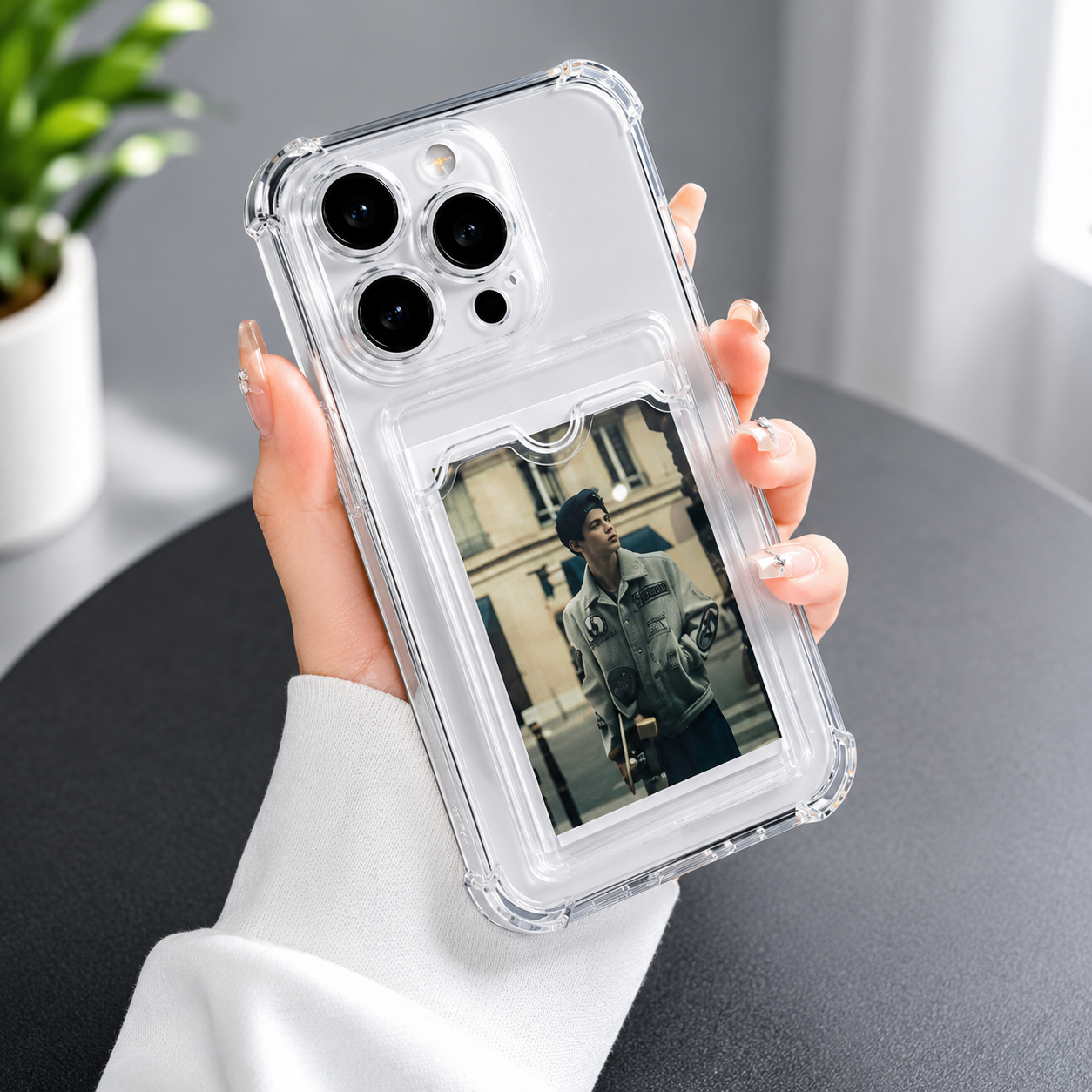 Transparent Card Wallet Case for iPhone 16/15/14/13/12/11 Pro Max – Clear Shockproof Phone Cover with Card Holder
