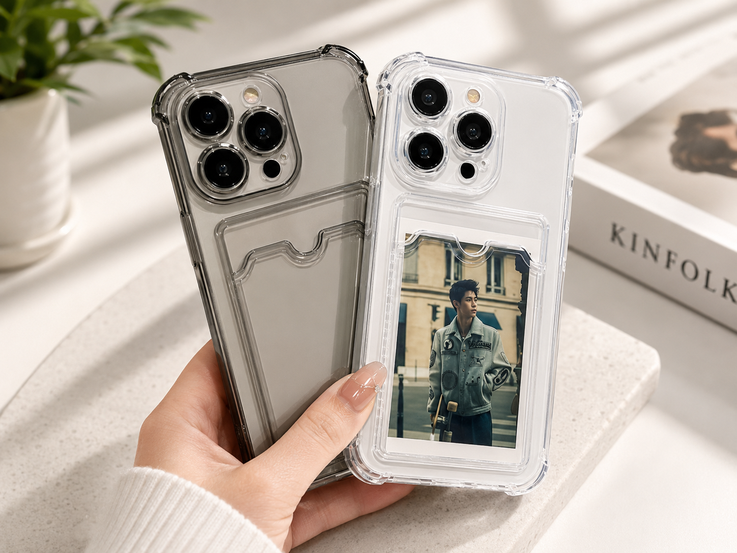 Transparent Card Wallet Case for iPhone 16/15/14/13/12/11 Pro Max – Clear Shockproof Phone Cover with Card Holder