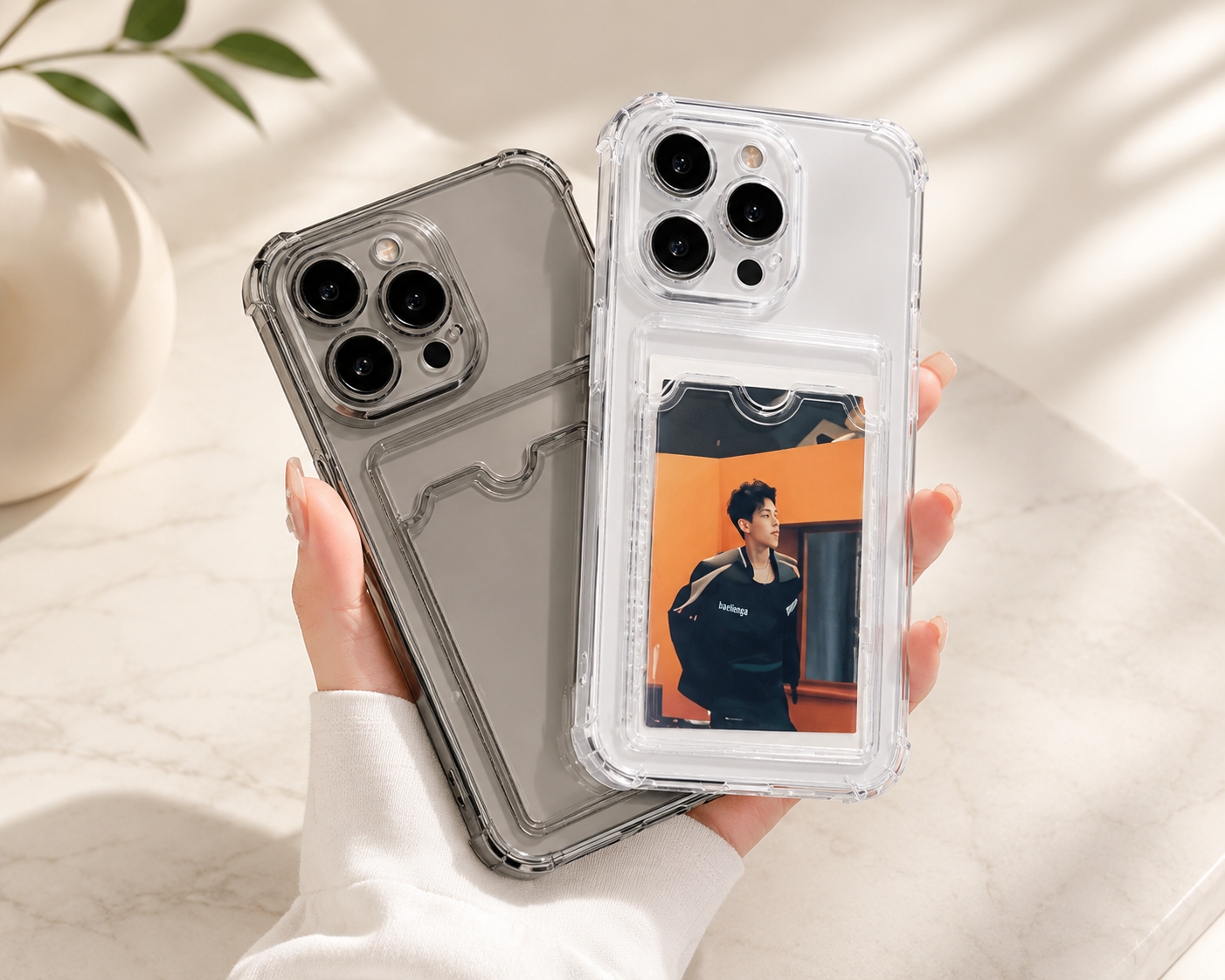 Transparent Card Wallet Case for iPhone 16/15/14/13/12/11 Pro Max – Clear Shockproof Phone Cover with Card Holder